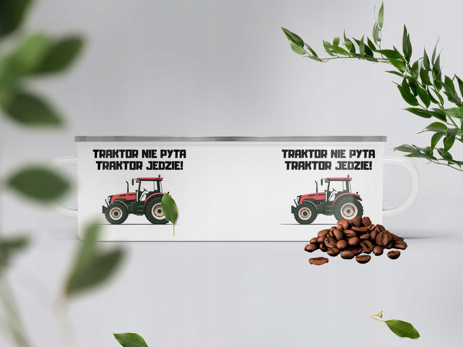 Kubek Emaliowany Rolnik Dla Rolnika Traktor z Nadrukiem Biały Metalowy