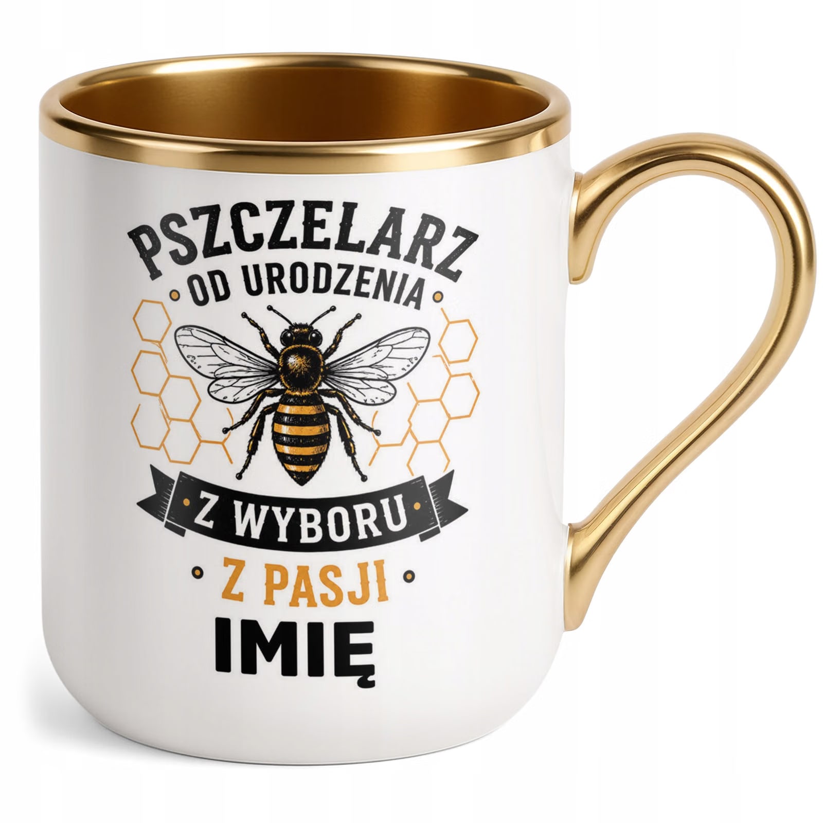 Kubek Personalizowany z nadrukiem Premium Złoty Dla Pszczelarza Prezent