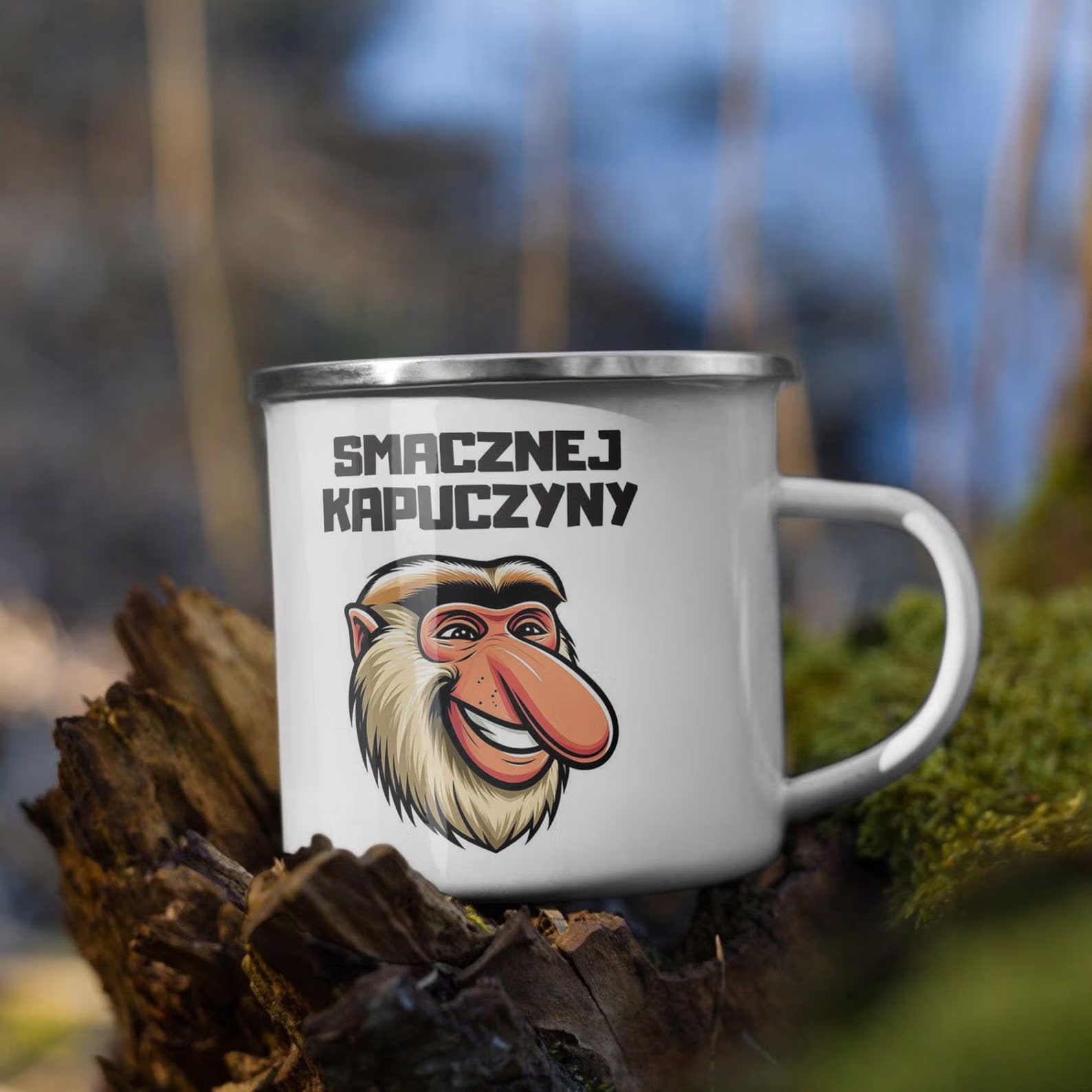 Kubek Emaliowany Janusz Nosacz Kawa Zabawny z Nadrukiem Biały Metalowy