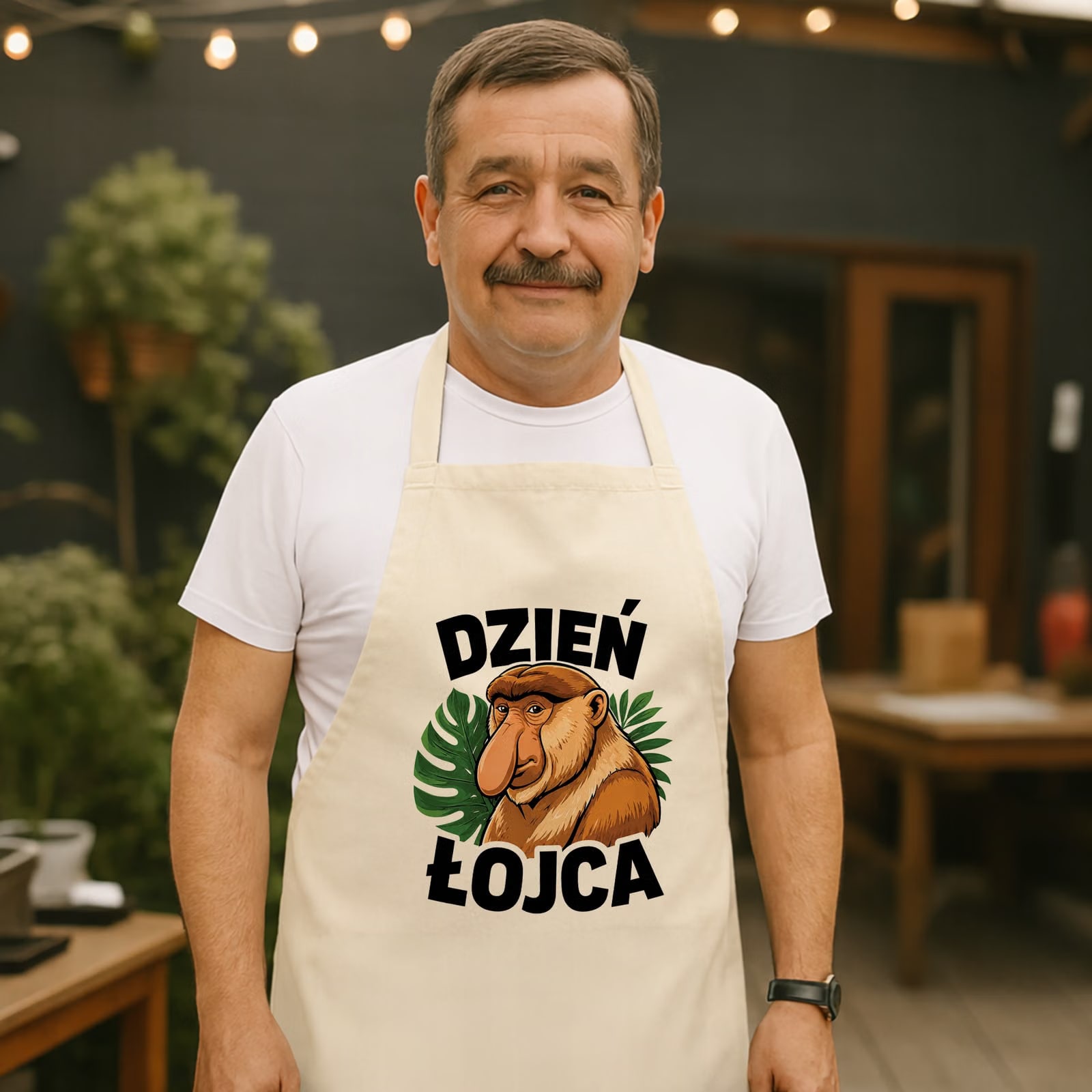 Fartuch kuchenny ecru dla taty prezent na Dzień Ojca miły upominek
