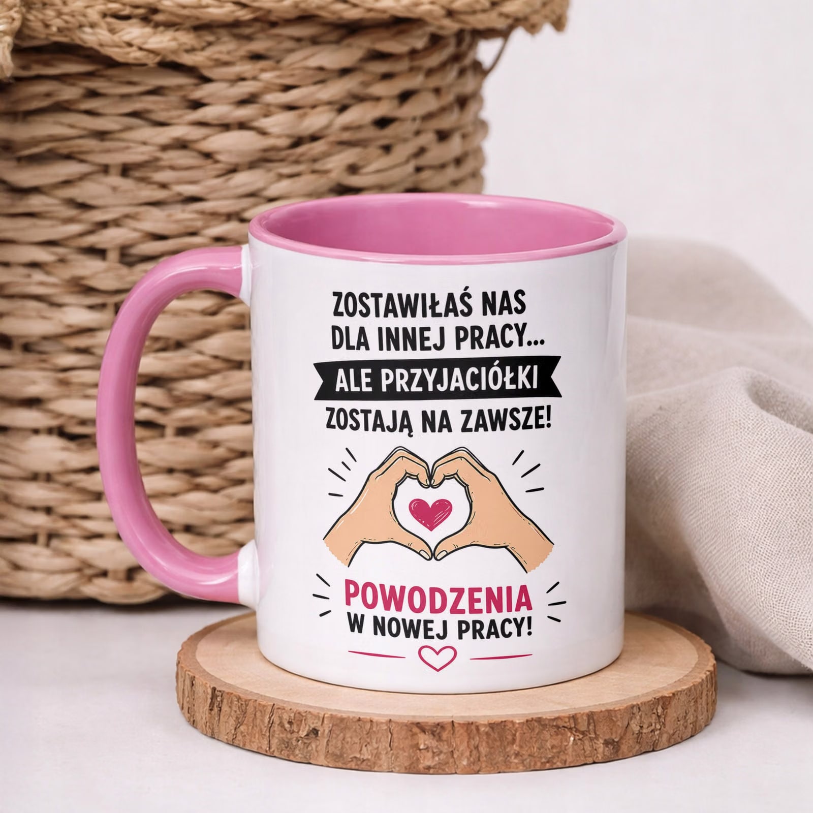 Kubek Różowy z nadrukiem Pożegnanie Odejście z Pracy Dla Koleżanki