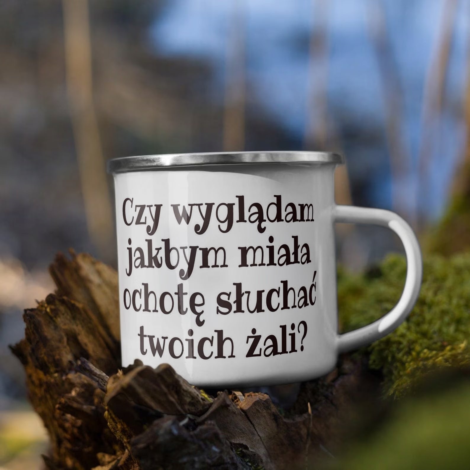Kubek Emaliowany Czy Wyglądam Jakbym Zabawny z Nadrukiem Biały Metalowy