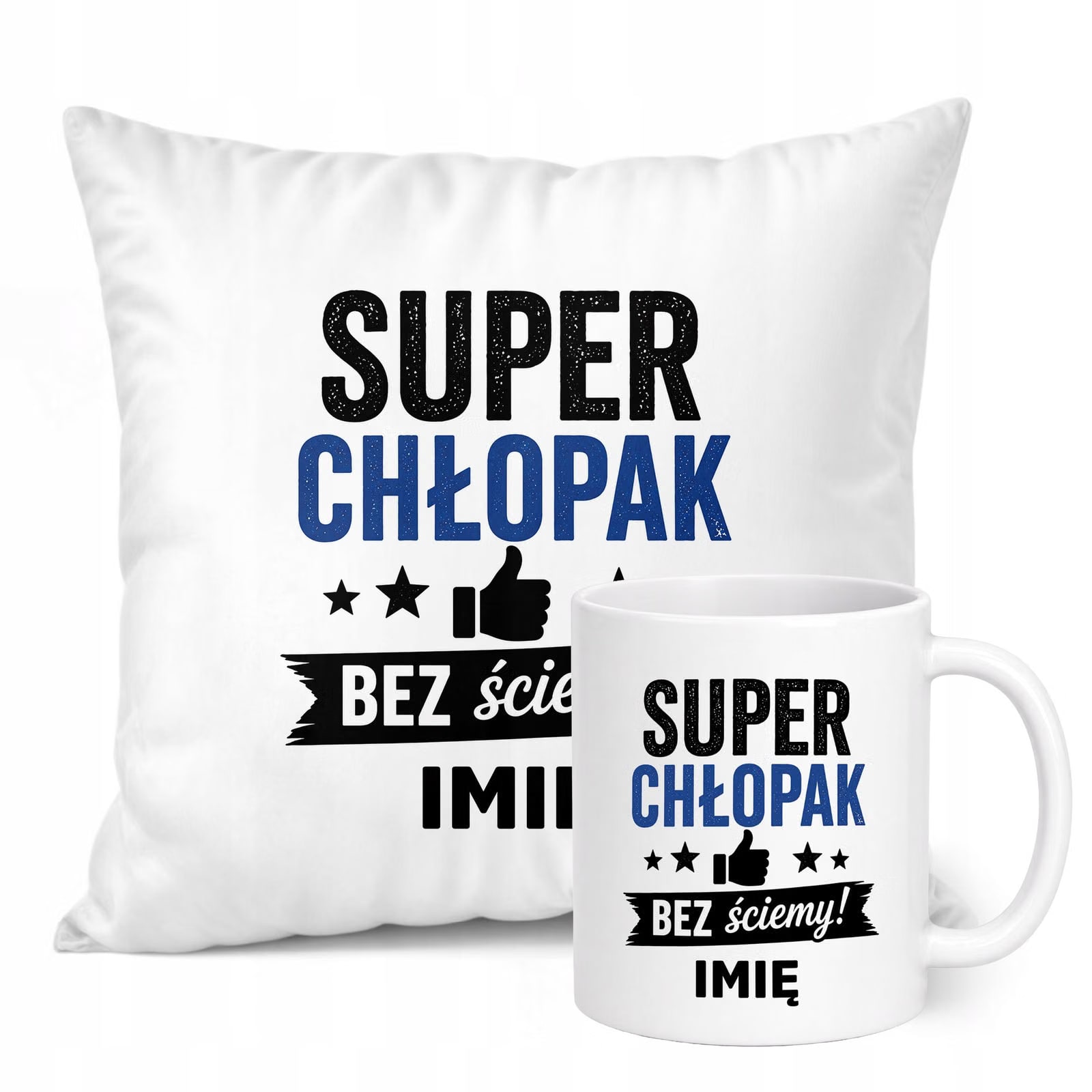 Zestaw Personalizowany Kubek Biały Poduszka Dzień Chłopaka Z Nadrukiem