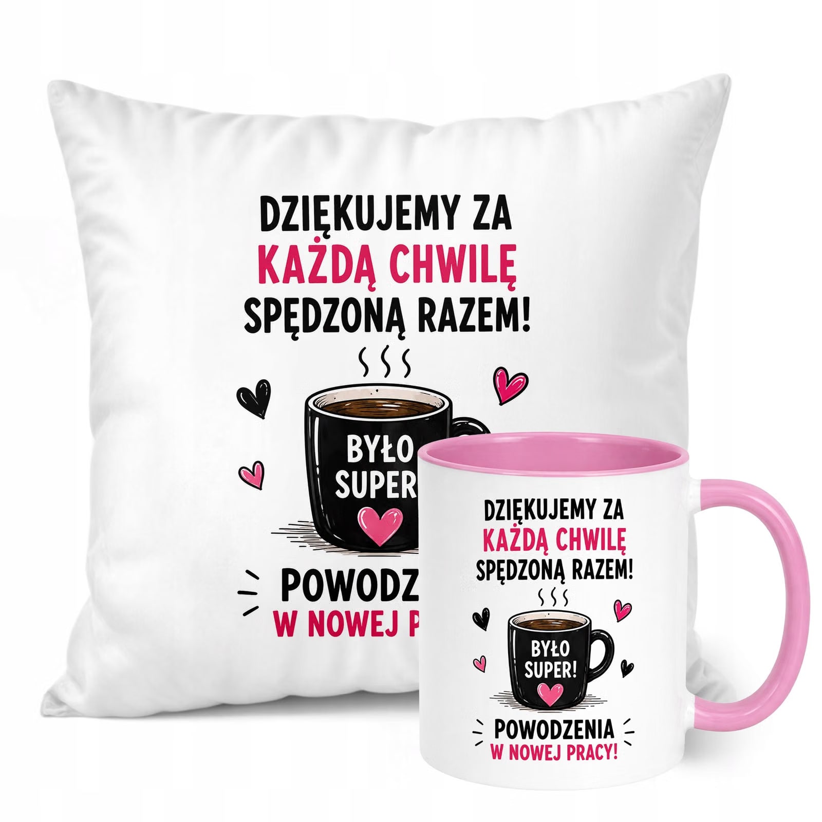 Zestaw Kubek Różowy Poduszka Z Nadrukiem Odejście z Pracy Prezent