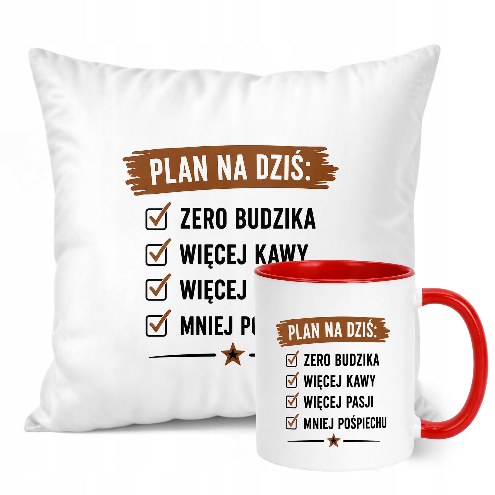 Zestaw Kubek Czerwony Poduszka Z Nadrukiem Emerytura Dla Emeryta Prezent