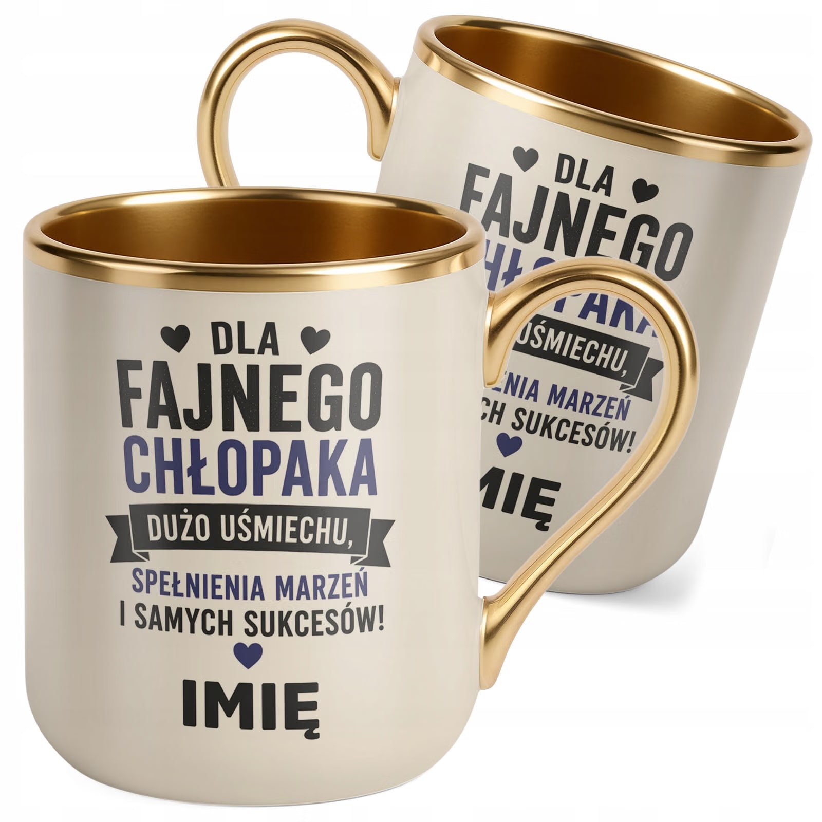 Kubek personalizowany z nadrukiem Premium Złoty Ecru Dzień Chłopaka