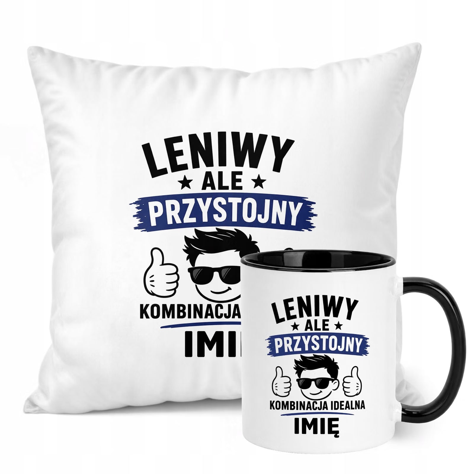 Zestaw Personalizowany Kubek Czarny Poduszka Dzień Chłopaka Z Nadrukiem