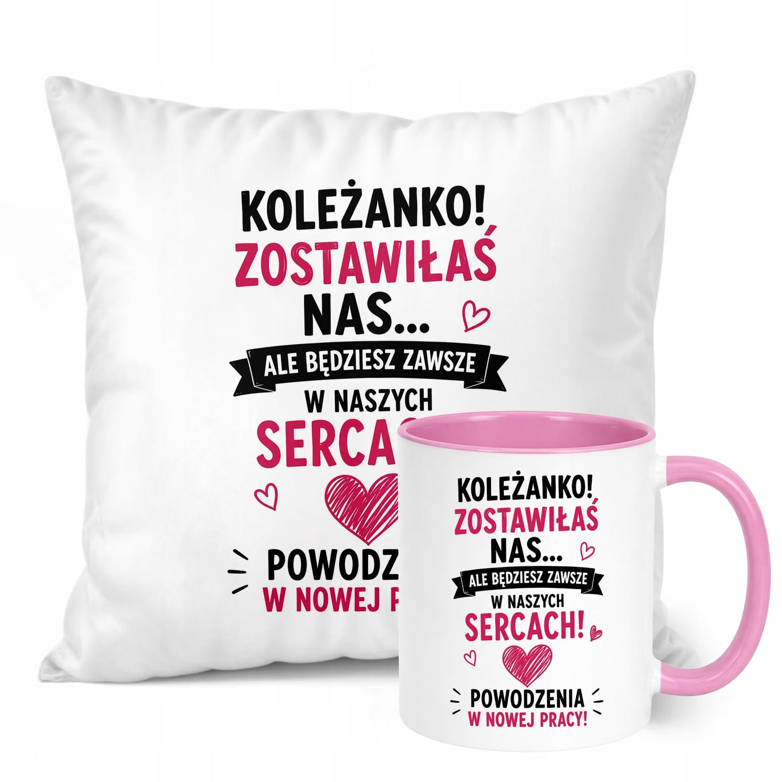 Zestaw Kubek Różowy Poduszka Z Nadrukiem Odejście z Pracy Prezent