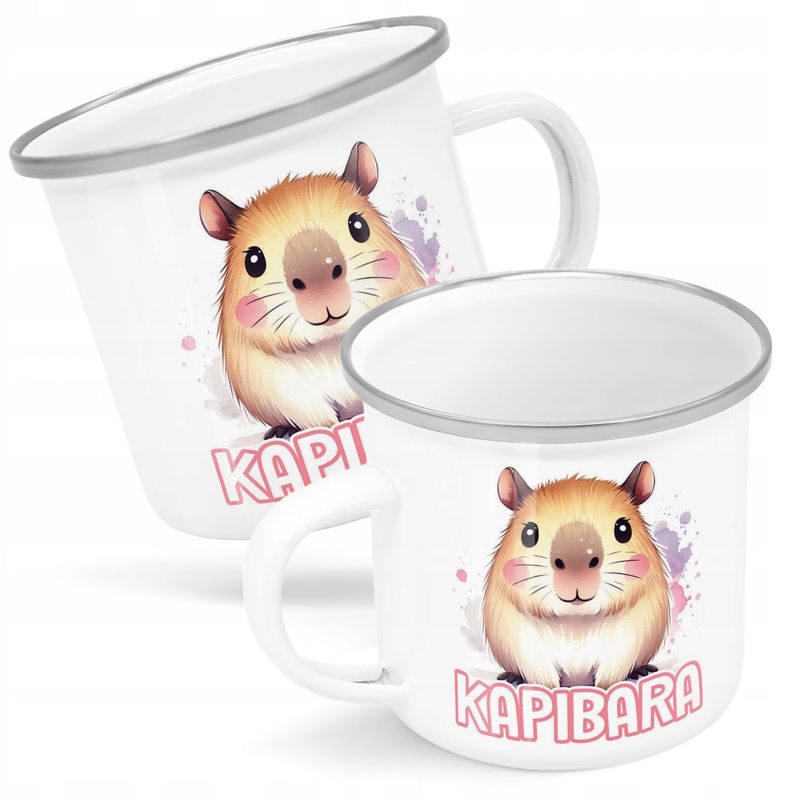 Kubek Emaliowany Kapibara Capybara Zwierzak z Nadrukiem Biały Metalowy