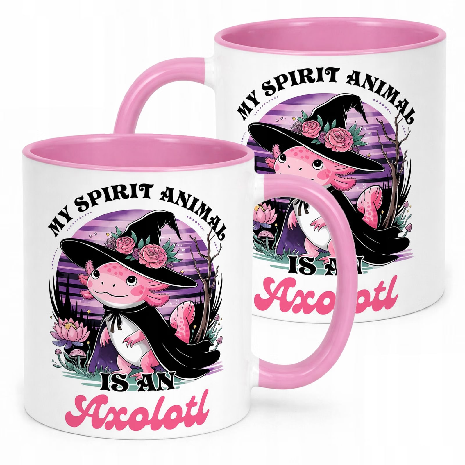Różowy kubek dla ucznia do szkoły Aksolotl Axolotl Różowy Zwierzak Trend