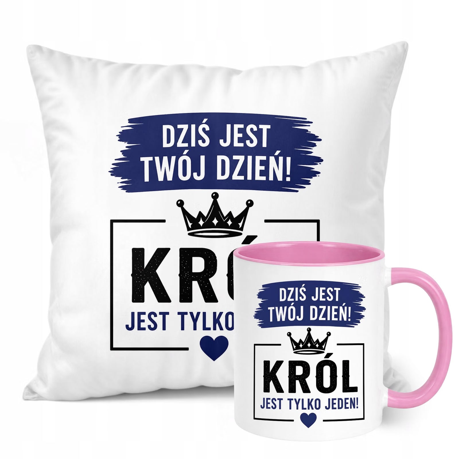 Zestaw Kubek Różowy Poduszka Dzień Chłopaka Z Nadrukiem Prezent