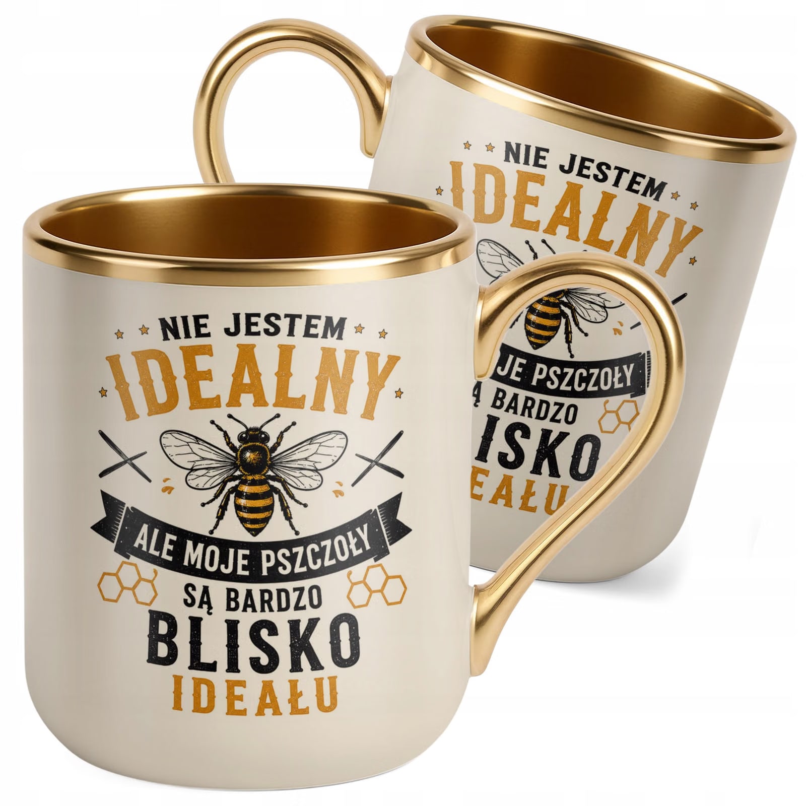 Kubek z nadrukiem Premium Złoty Ecru Dla Pszczelarza Szef Pasieki Prezent
