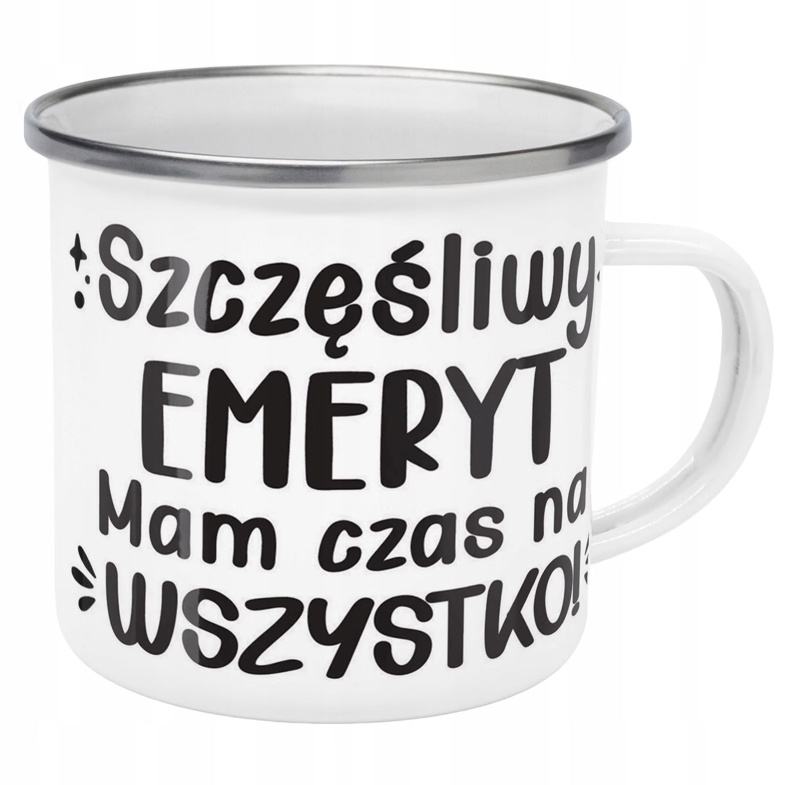 Kubek Emaliowany z okazji Emerytury Dla Emeryta z Nadrukiem Biały Metalowy