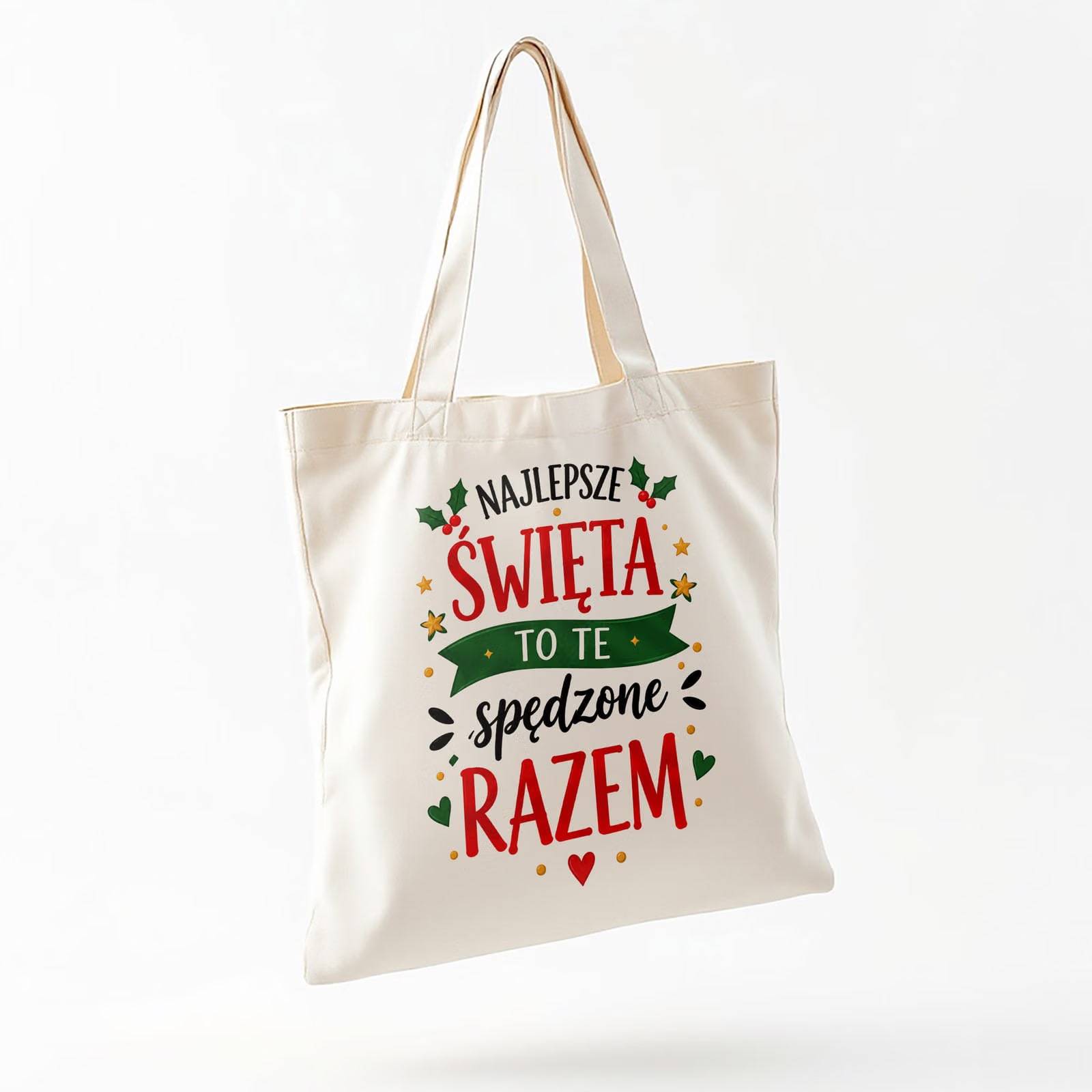 Torba shopper bawełniana świąteczna na zakupy z nadrukiem prezent