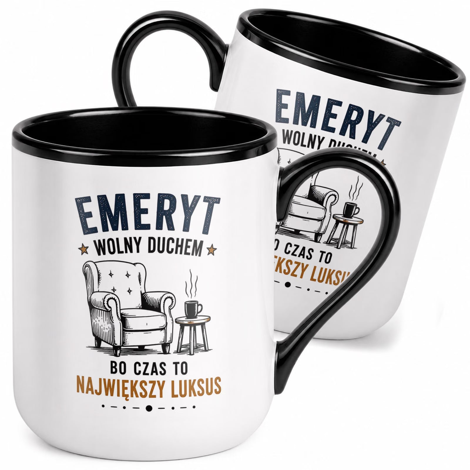 Kubek z nadrukiem Premium Czarny Emerytura Dla Emeryta Upominek Prezent