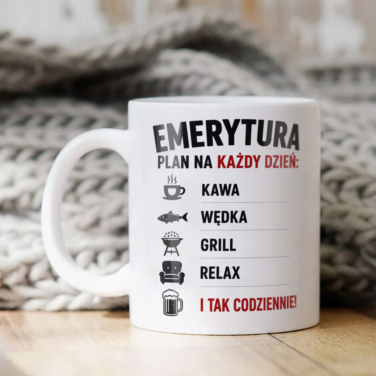 Biały Kubek z nadrukiem Emerytura Dla Emeryta Upominek Prezent
