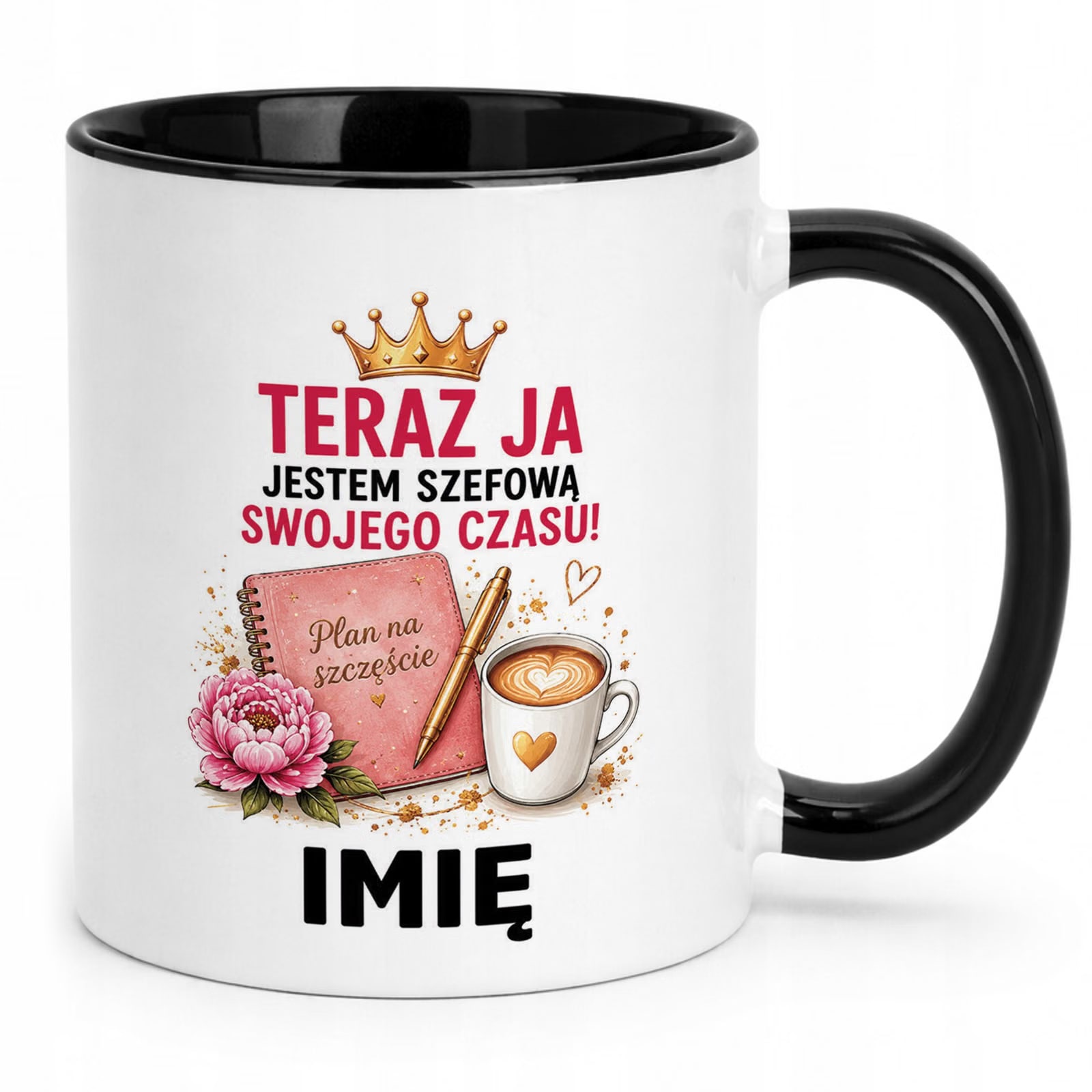 Kubek Czarny Personalizowany z Nadrukiem Emerytura Dla Emerytki Prezent