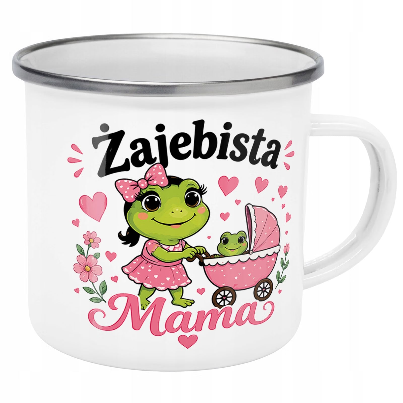 Kubek Emaliowany Dzień Matki dla mamy prezentowy z Nadrukiem Biały Metalowy