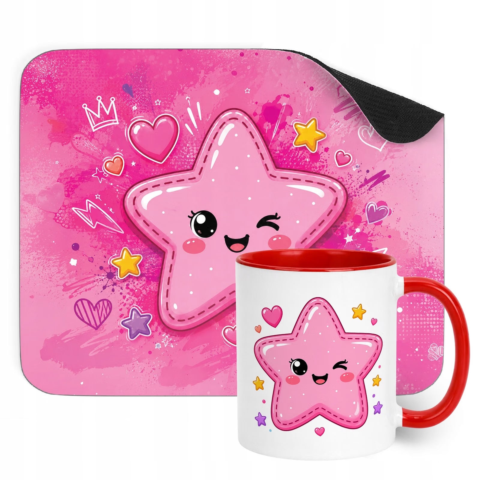 Zestaw Kubek Czerwony Podkładka pod mysz z nadrukiem Kawaii Gwiazdka