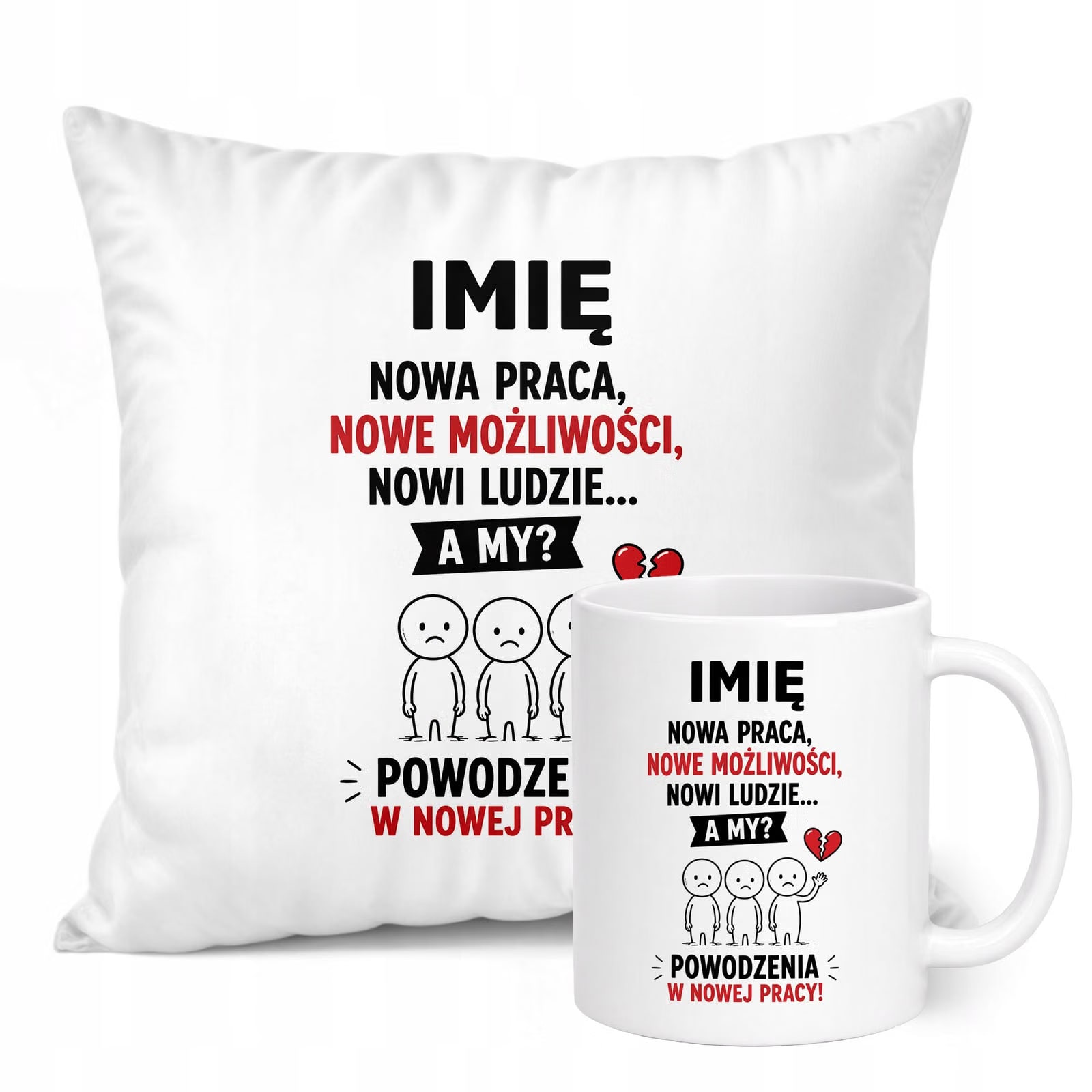 Zestaw Personalizowany Kubek Biały Poduszka Odejście z Pracy Prezent