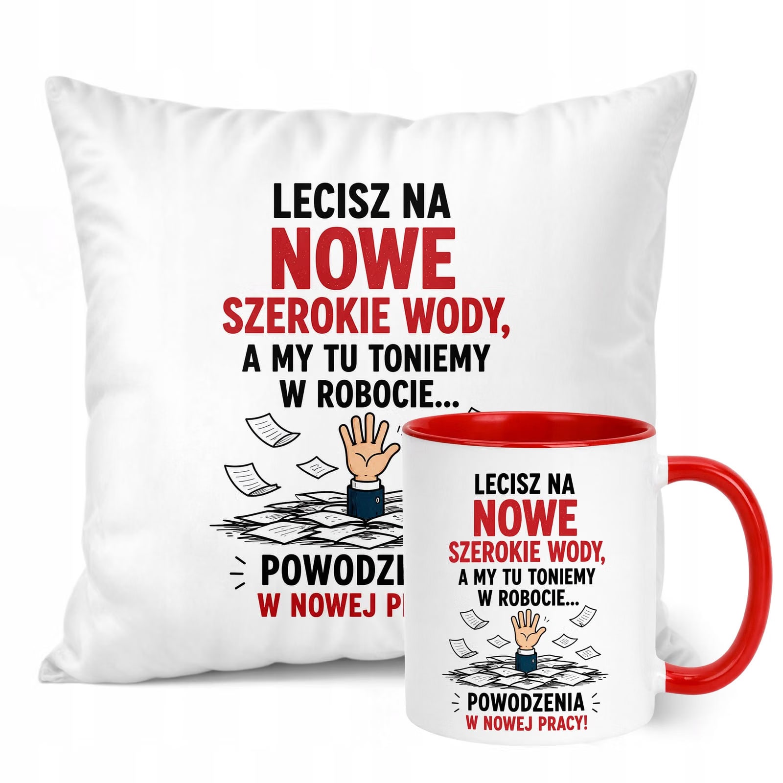 Zestaw Kubek Czerwony Poduszka Z Nadrukiem Odejście z Pracy Prezent