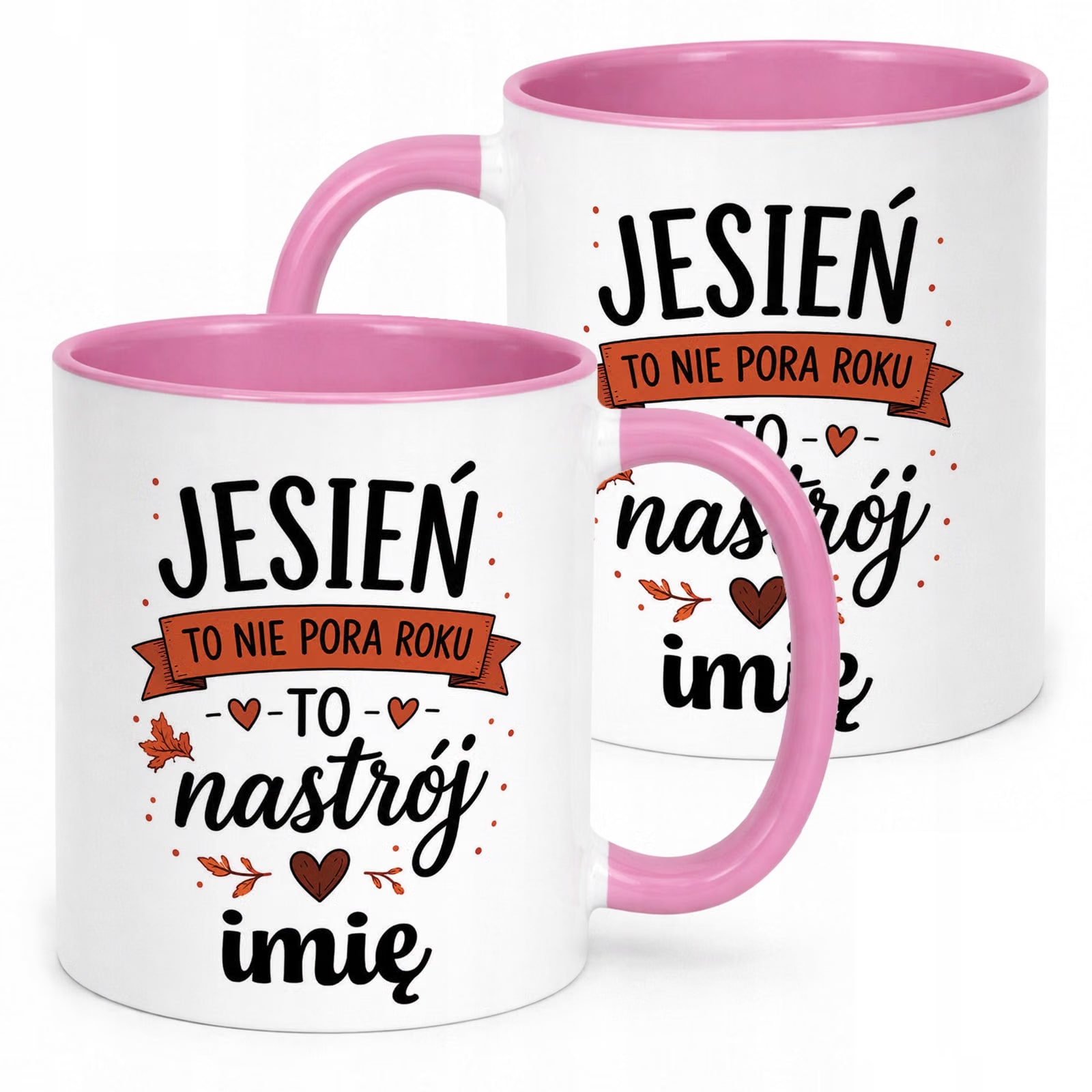 Różowy Kubek personalizowany z nadrukiem Jesienny Jesień Prezent Upominek