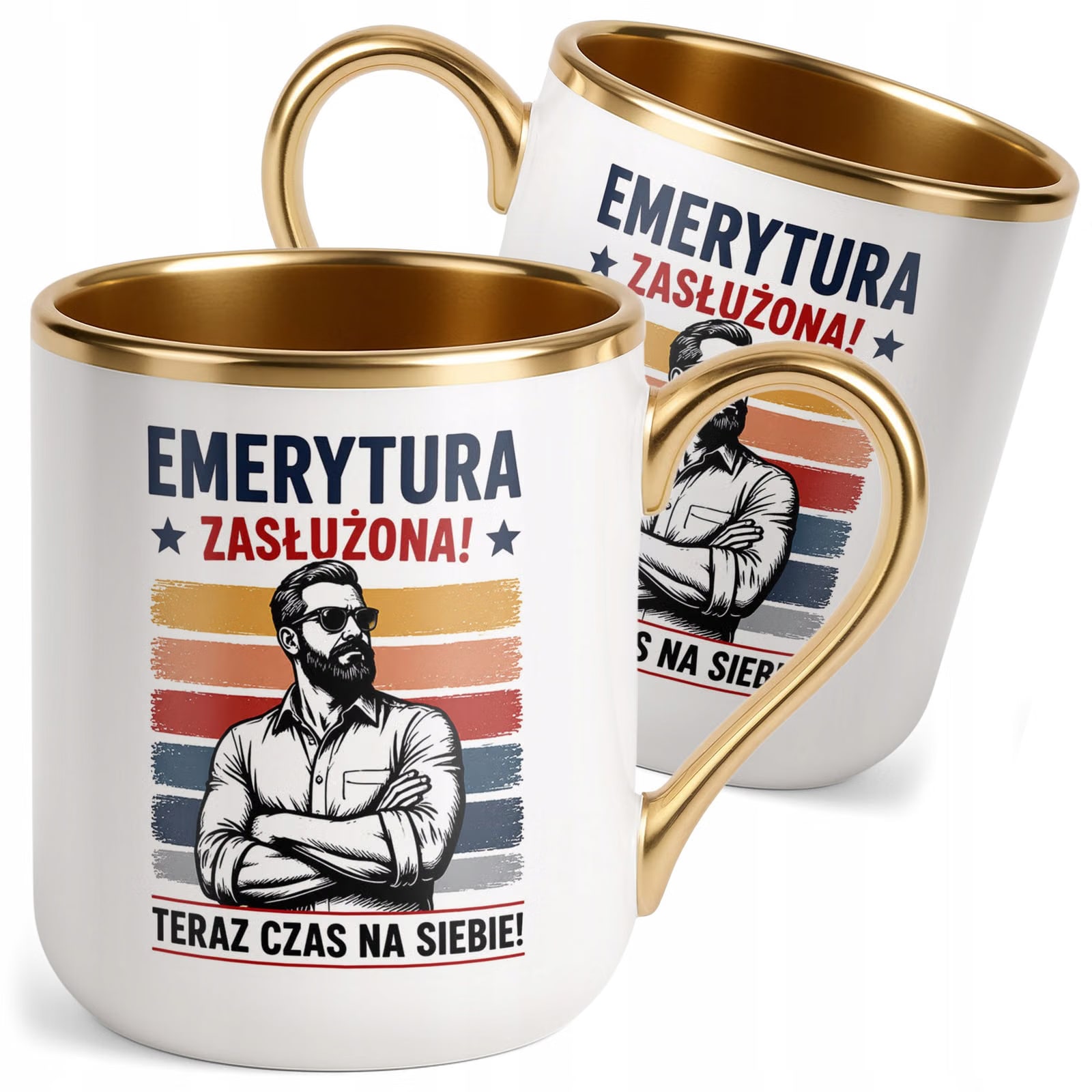 Kubek z nadrukiem Premium Złoty Emerytura Dla Emeryta Prezent