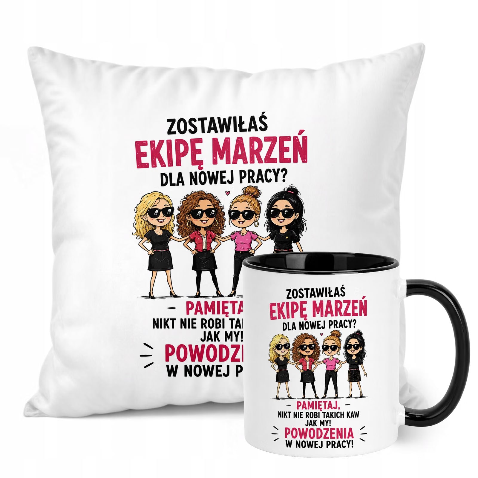 Zestaw Kubek Czarny Poduszka Z Nadrukiem Odejście z Pracy Prezent