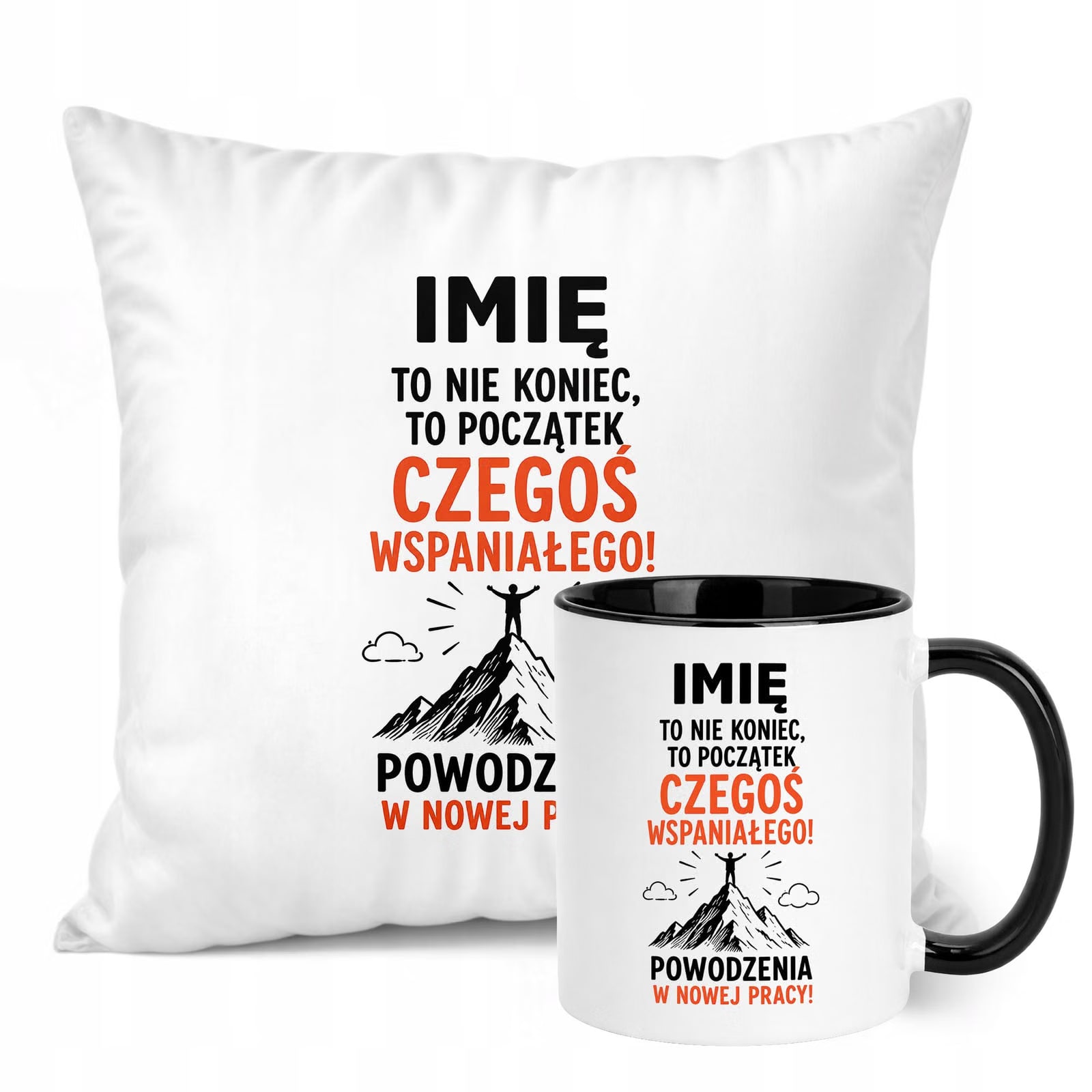 Zestaw Personalizowany Kubek Czarny Poduszka Odejście z Pracy Prezent