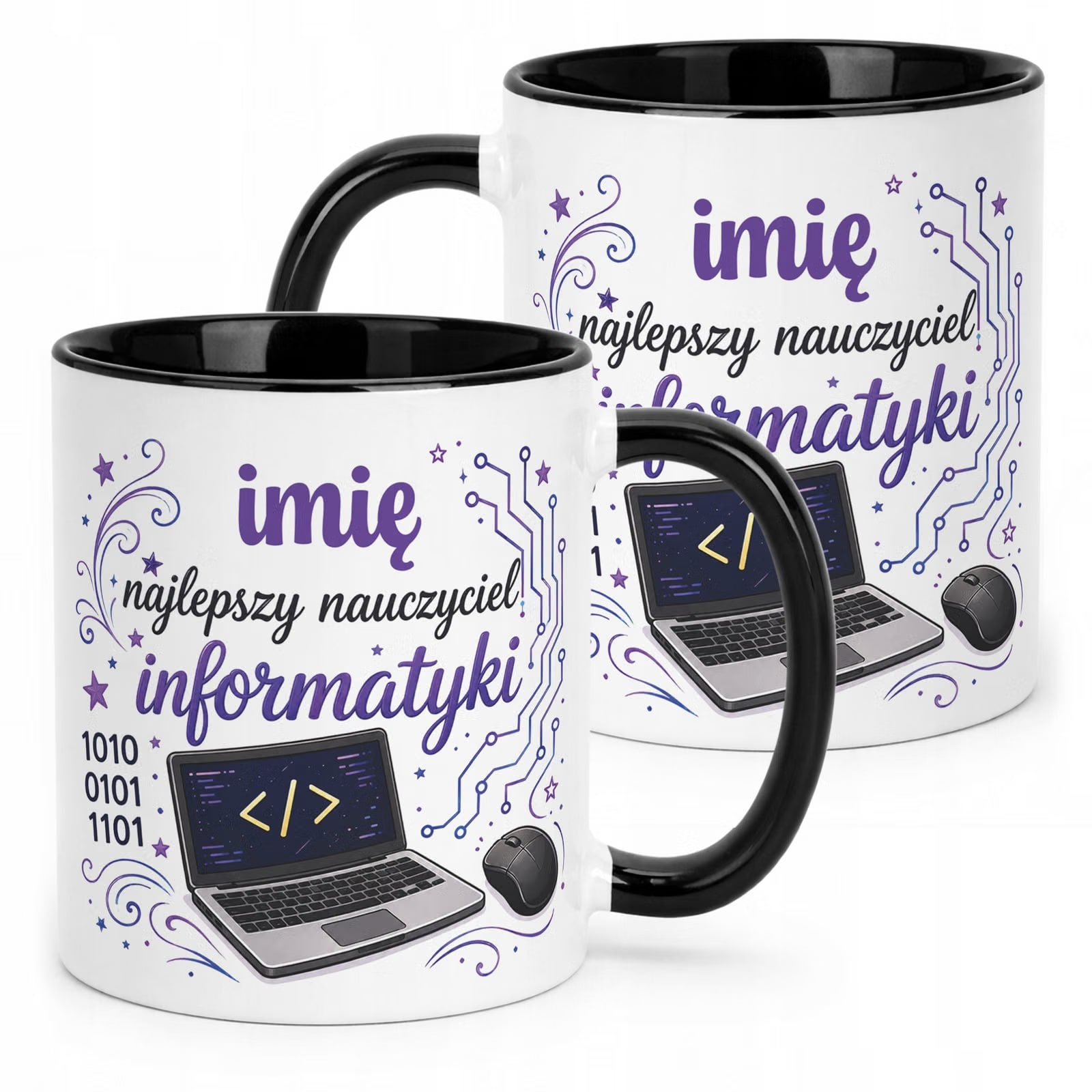 Kubek Czarny z Imieniem Dzień Nauczyciela Informatyka Prezent