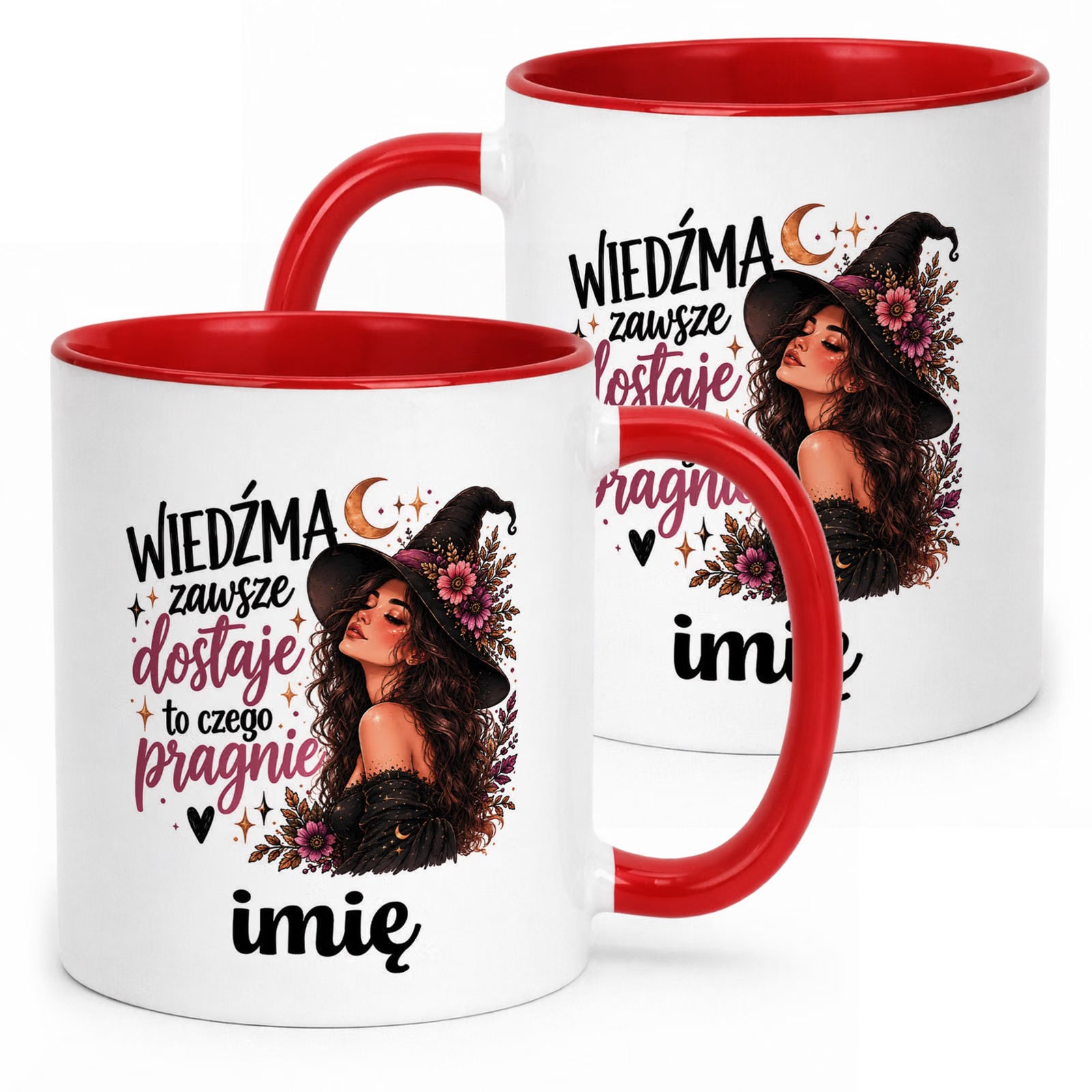 Kubek Czerwony Personalizowany z Nadrukiem Dla Kobiet Czarownica Wiedźma