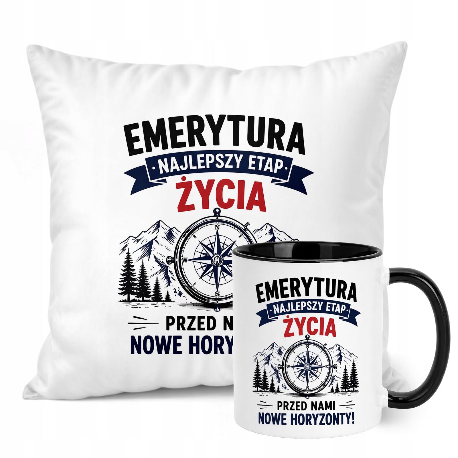 Zestaw Kubek Czarny Poduszka Z Nadrukiem Emerytura Dla Emeryta Prezent