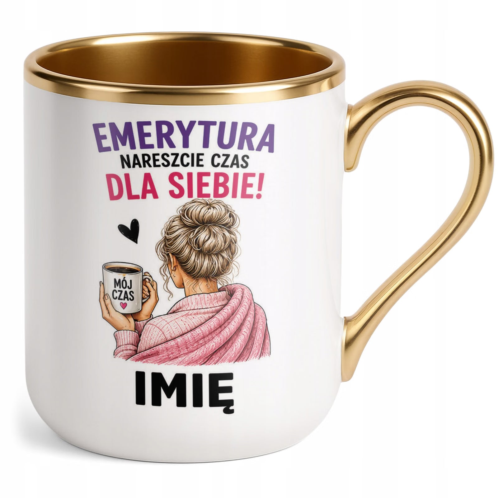 Kubek Personalizowany z nadrukiem Premium Złoty Emerytura Prezent