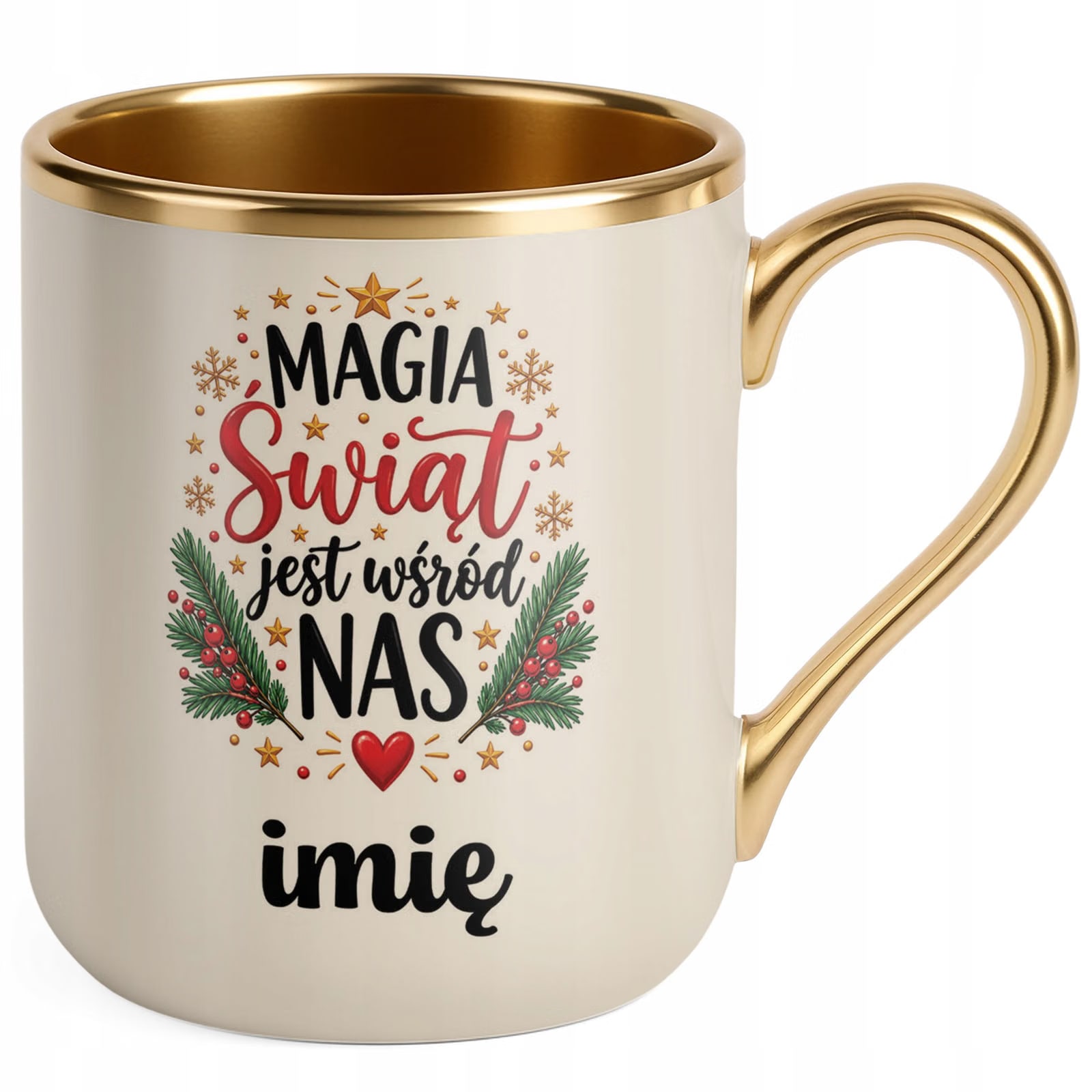 Kubek Personalizowany Premium Złoty Ecru Boże Narodzenie Święta Prezent