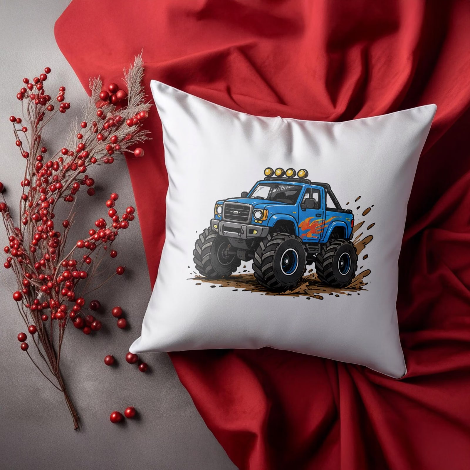 Zestaw Kubek Różowy Poduszka Z Nadrukiem Monster Truck Prezent