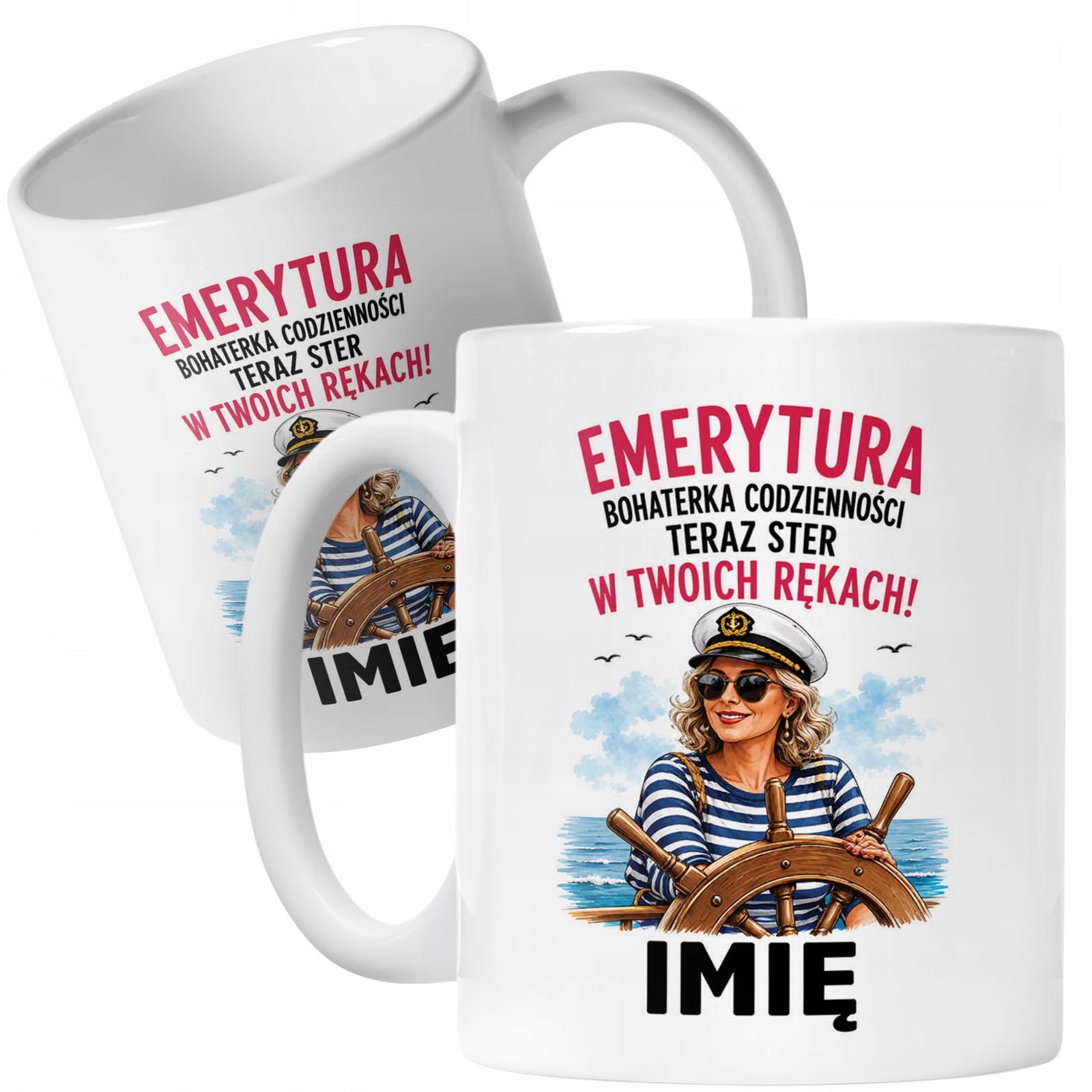 Biały Kubek Personalizowany z Nadrukiem Emerytura Dla Emerytki Prezent
