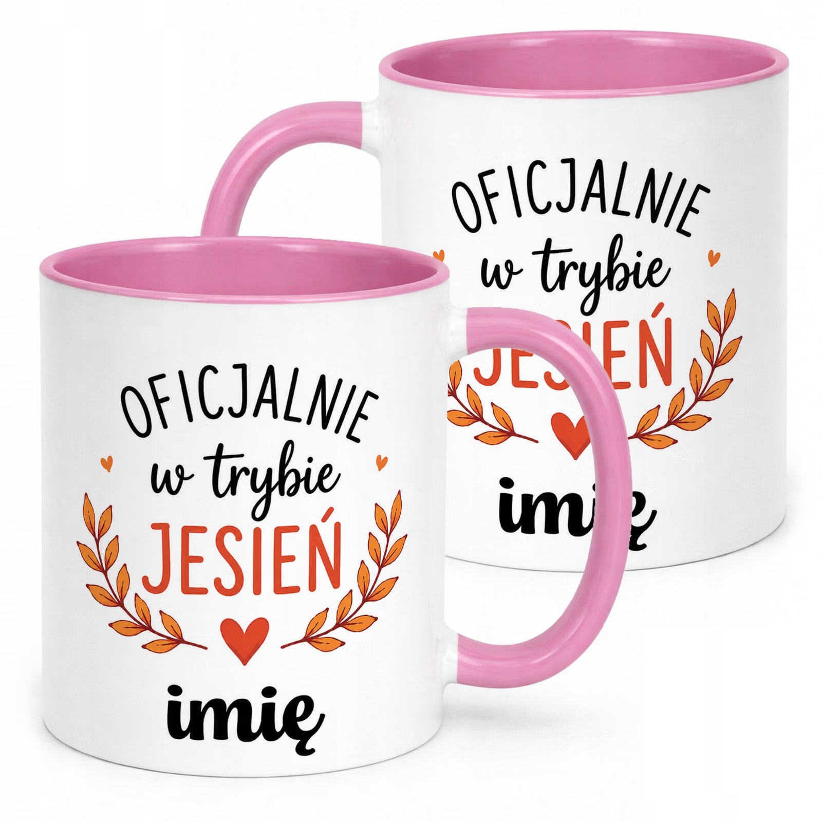 Różowy Kubek personalizowany z nadrukiem Jesienny Jesień Prezent Upominek