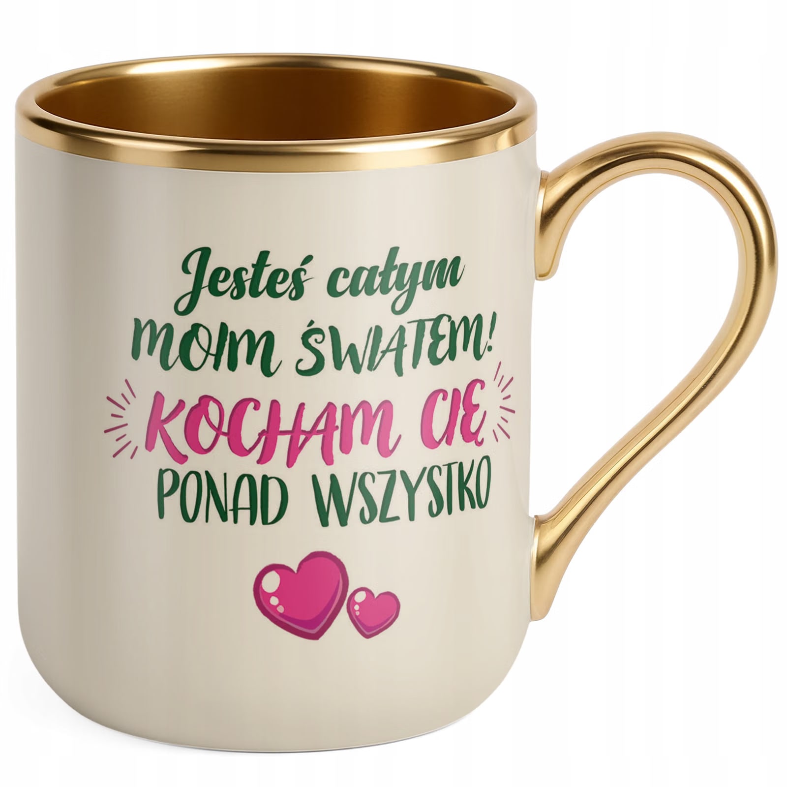 Kubek Premium Złoty Ecru Personalizowany Na Walentynki Kocham Cię