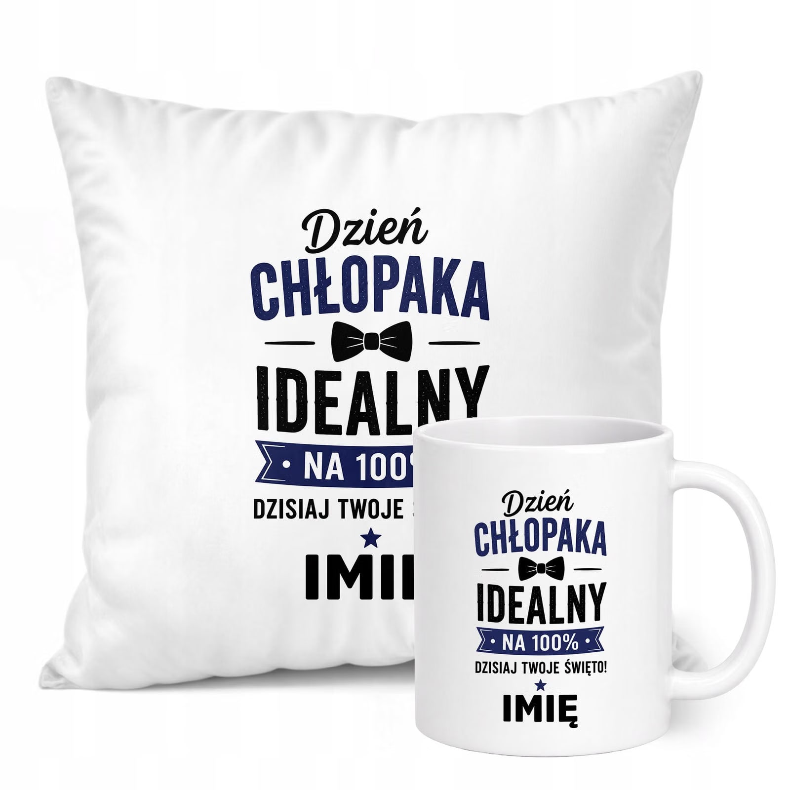 Zestaw Personalizowany Kubek Biały Poduszka Dzień Chłopaka Z Nadrukiem