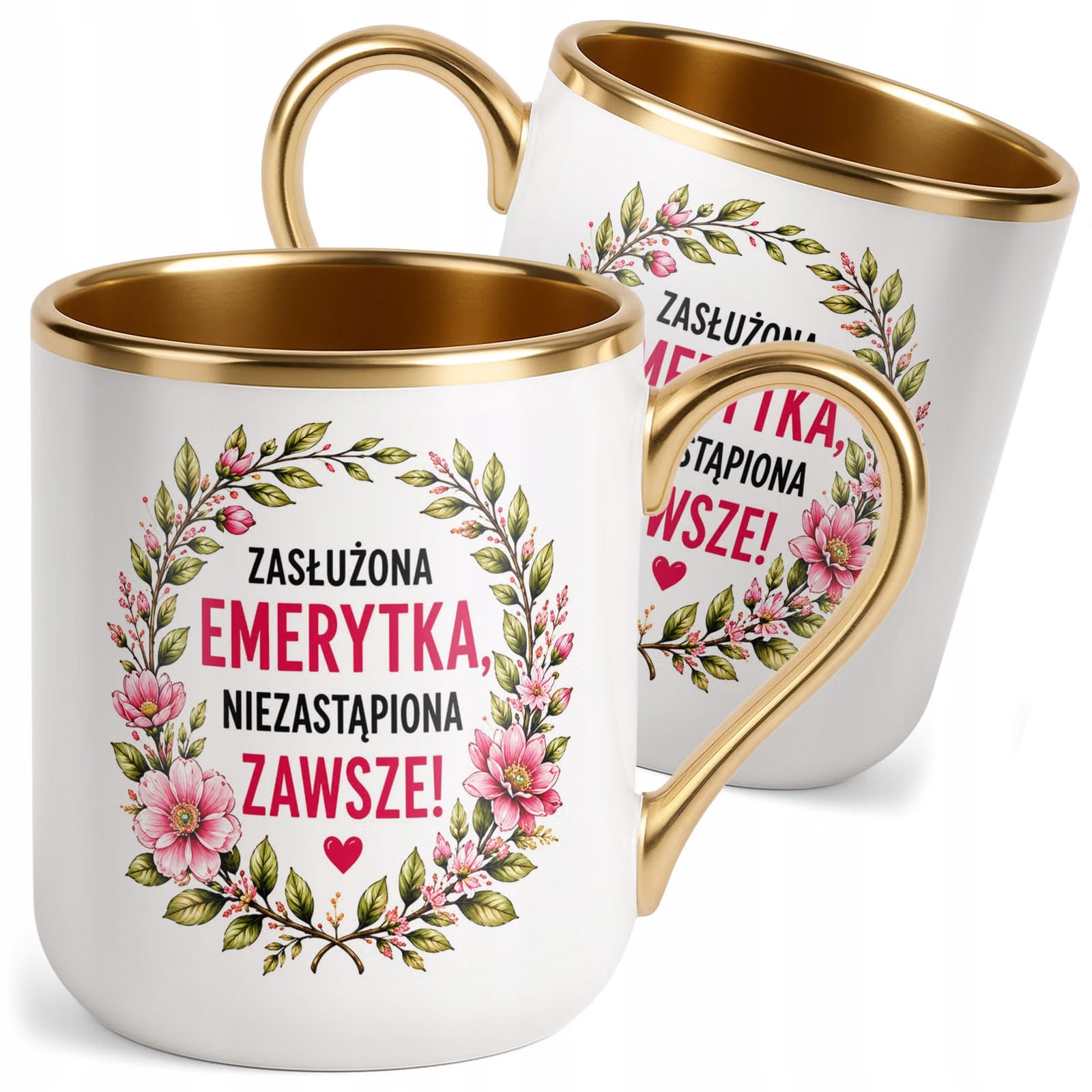 Kubek z nadrukiem Premium Złoty Emerytura Dla Emerytki Upominek Prezent