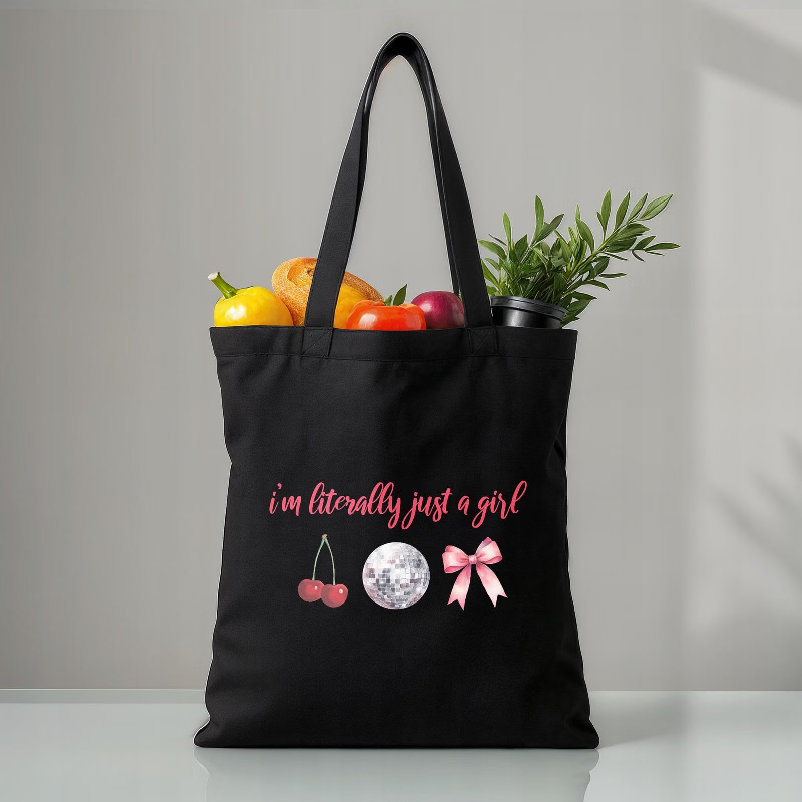 Torba bawełniana czarna na zakupy I’m Just A Girl Dla Dziewczyn Prezent