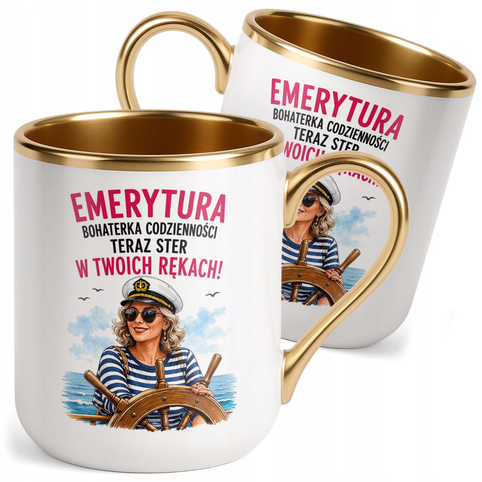 Kubek z nadrukiem Premium Złoty Emerytura Dla Emerytki Upominek Prezent