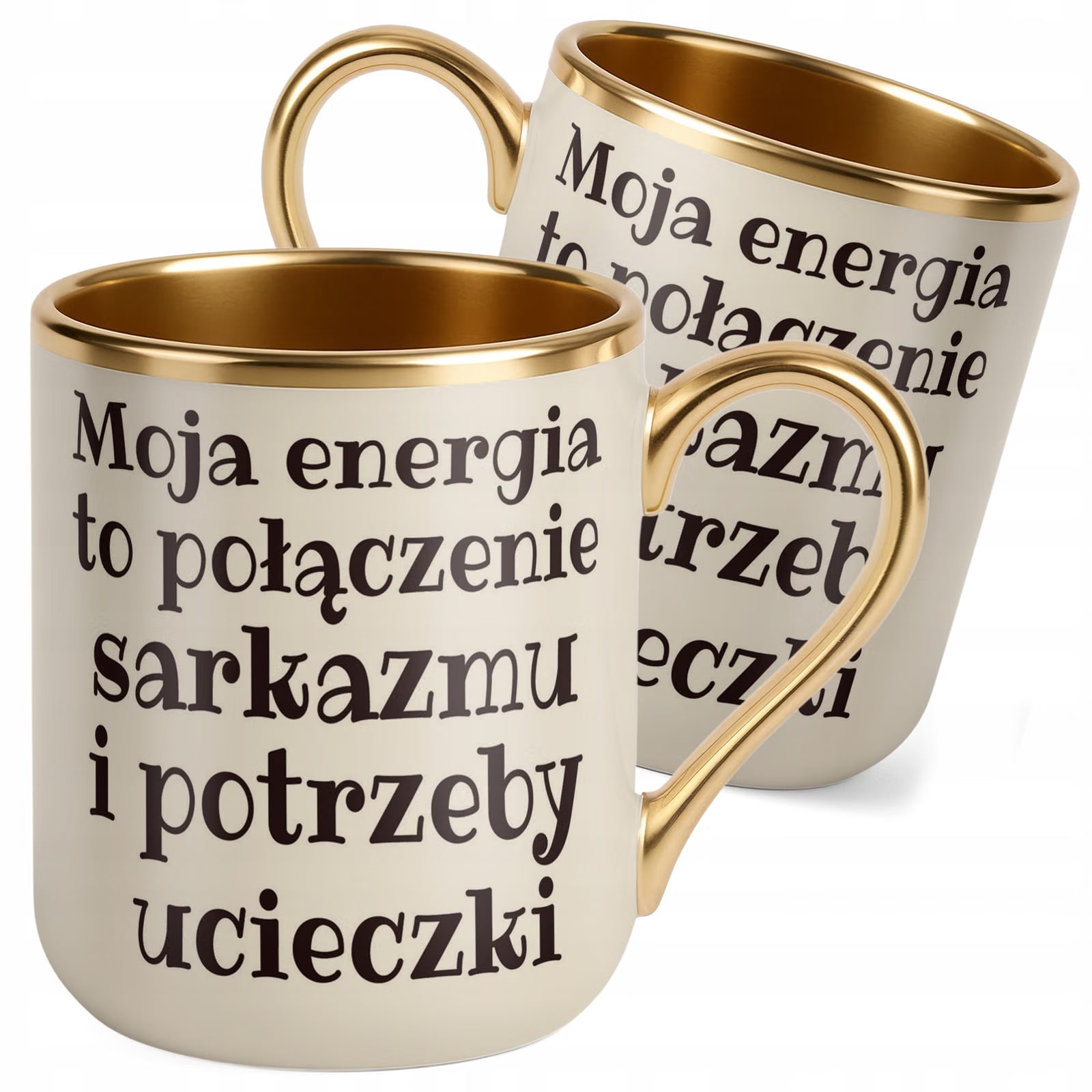Kubek Premium Złoty Ecru Moja Energia To Połączenie Prezent