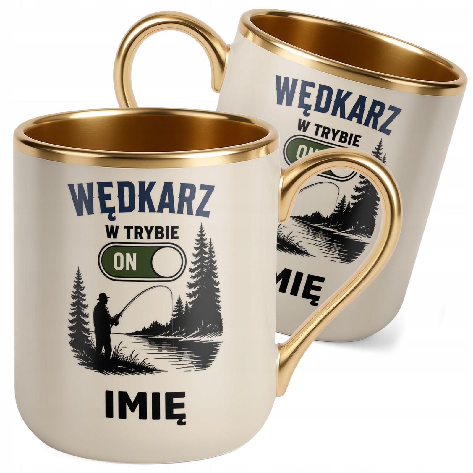 Kubek Personalizowany z nadrukiem Premium Złoty Ecru Dla Wędkarza Prezent