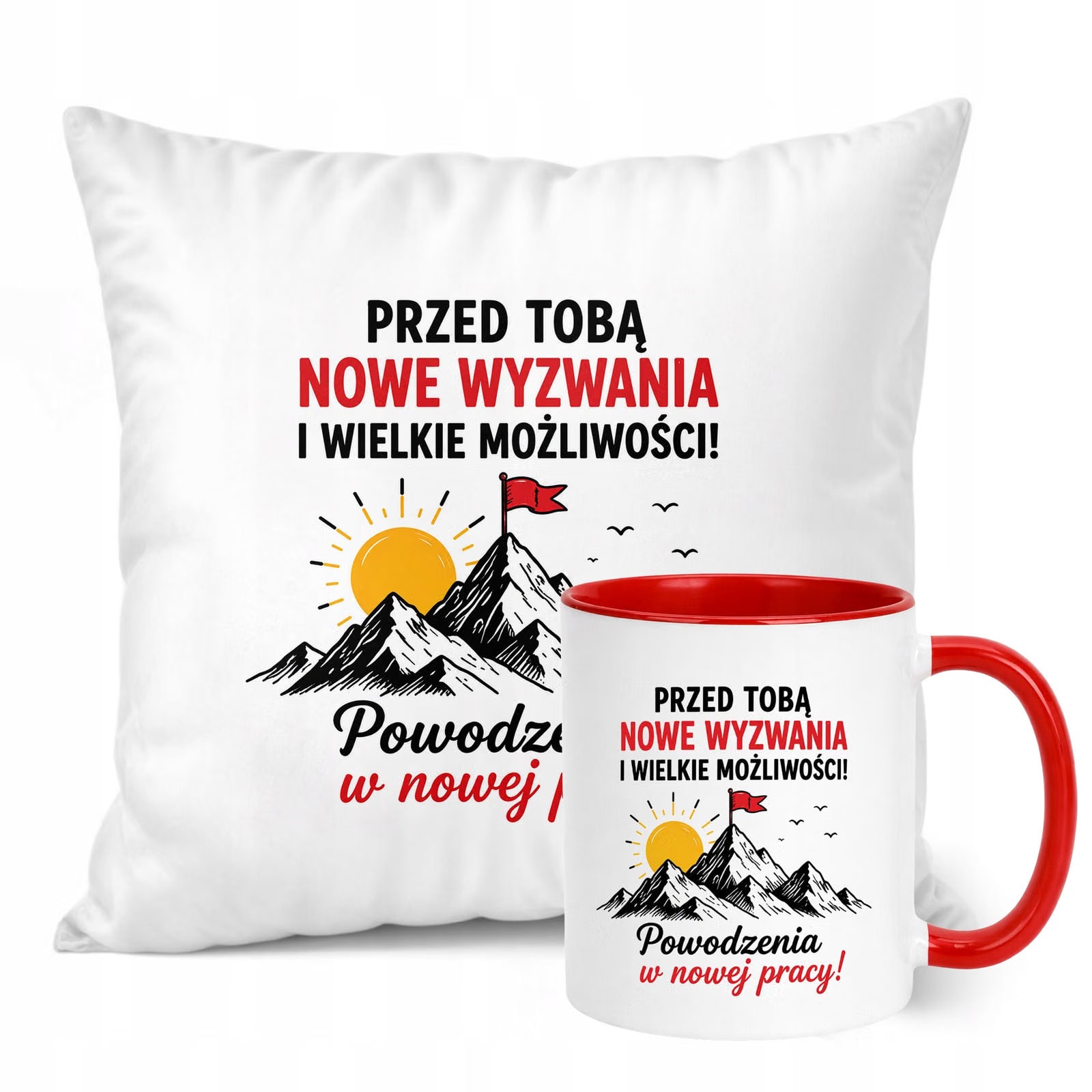 Zestaw Kubek Czerwony Poduszka Z Nadrukiem Odejście z Pracy Prezent