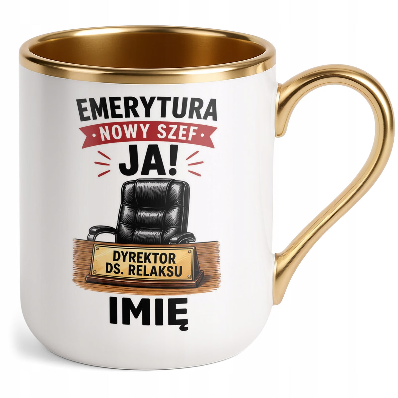 Kubek Personalizowany z nadrukiem Premium Złoty Emerytura Prezent