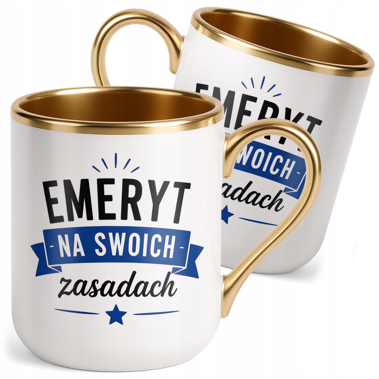 Kubek z nadrukiem Premium Złoty Emerytura Dla Emeryta Upominek Prezent