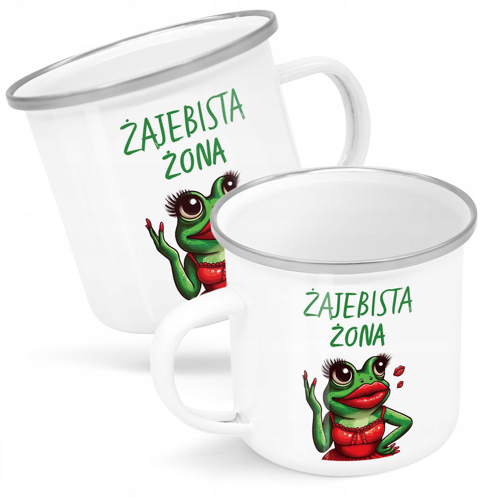 Kubek Emaliowany Żajebista Żona z Nadrukiem Biały Metalowy