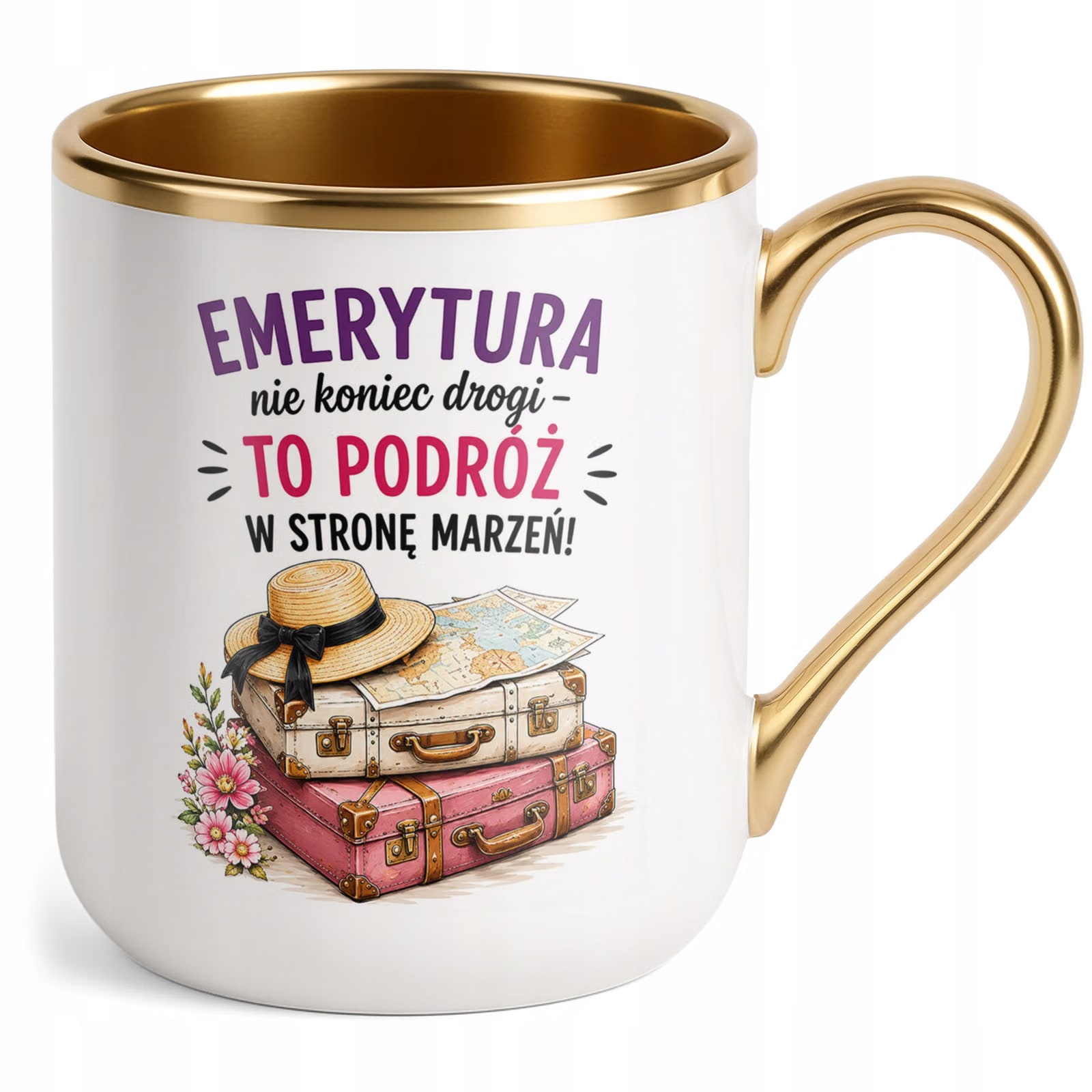 Kubek z nadrukiem Premium Złoty Emerytura Dla Emerytki Upominek Prezent