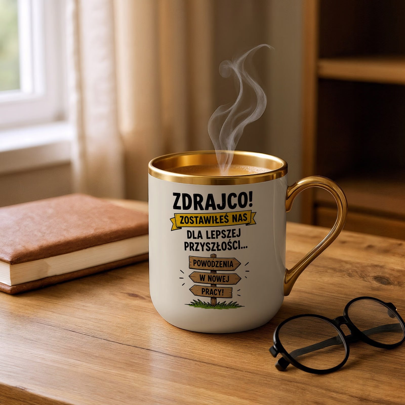 Kubek z nadrukiem Premium Złoty Ecru Pożegnanie Odejście z Pracy